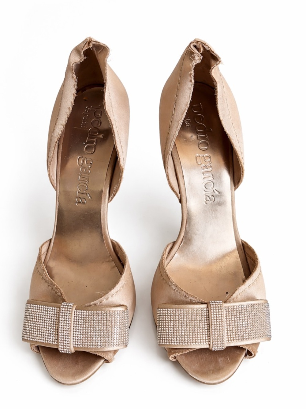 Pedro Garcia - Taupe Satin Open-Toe Heels with Bow